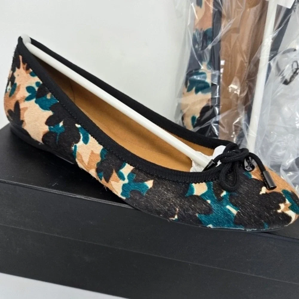 Coach Lara Scattered Leaf Calf Hair Ballet Flats Walnut Multi 5M 34A01142-WMT